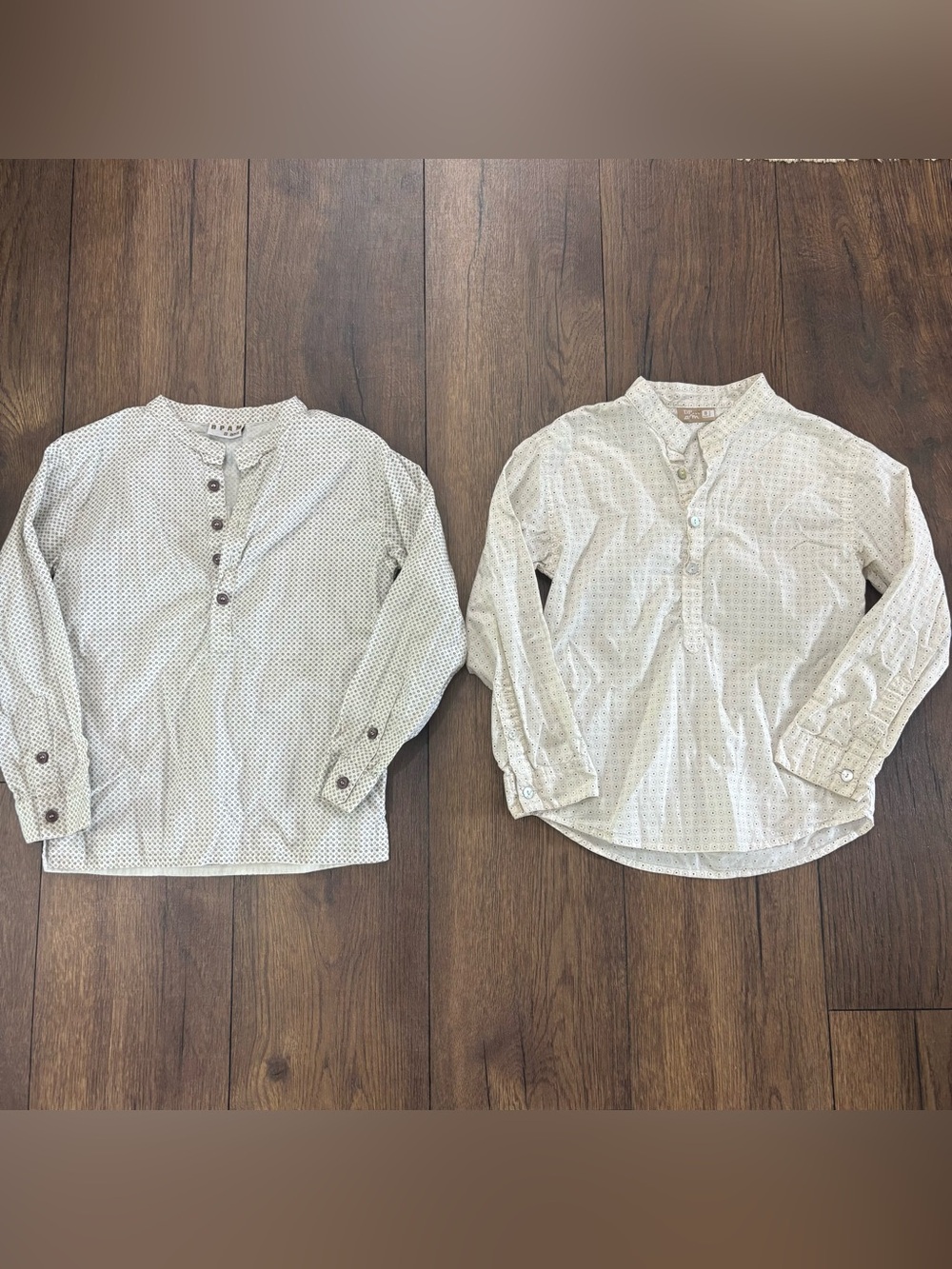 2 DPAM Cotton Henley Button Collar Long Sleeve Shirts, Size 8